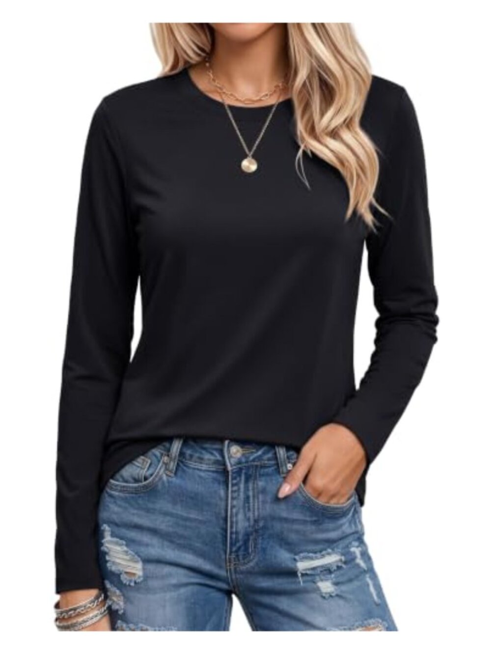 Women's Long Sleeve Cotton Crew Neck T-Shirt Basic Casual Top